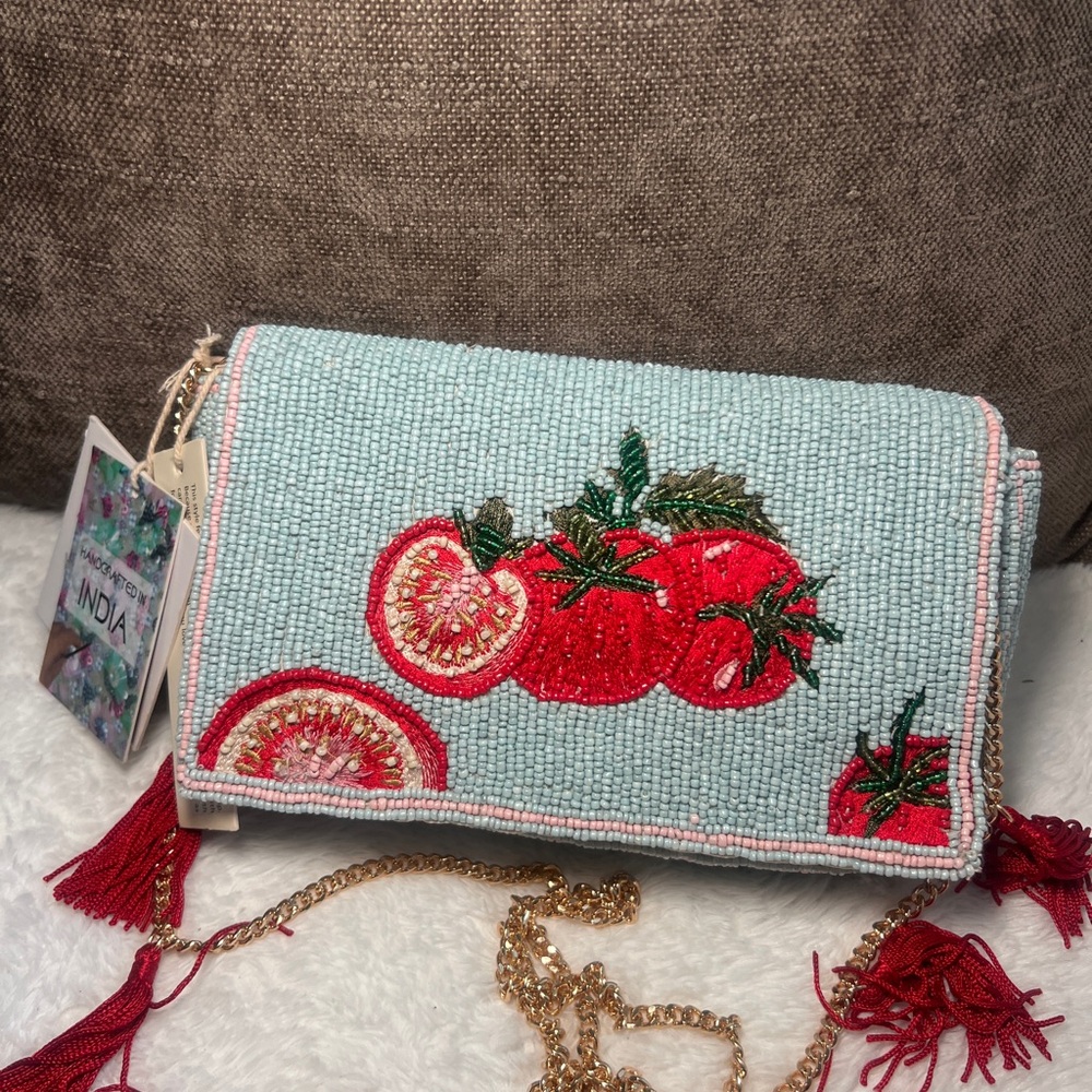 Beaded Tomato Clutch Bag